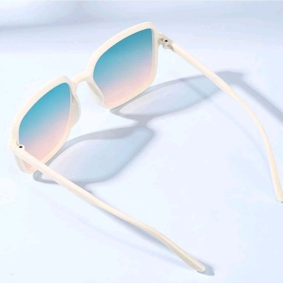 Baby Blue and Tan Square Boho Sunglasses - Picture 3 of 4